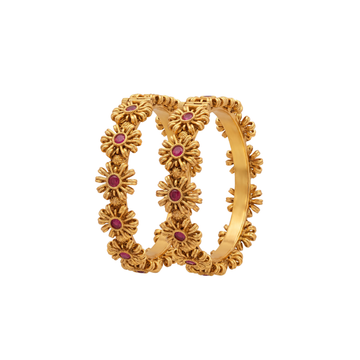 Floral Ruby Gold Bangles
