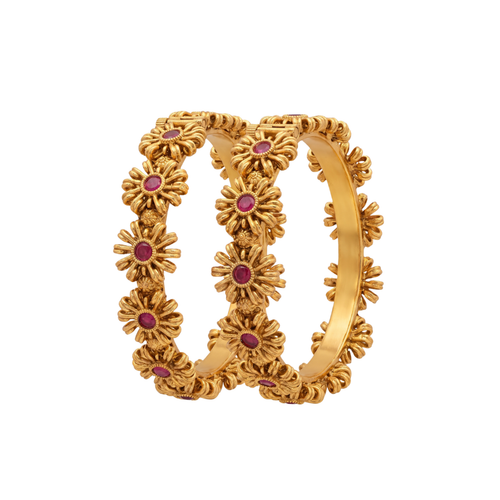 Floral Ruby Gold Bangles