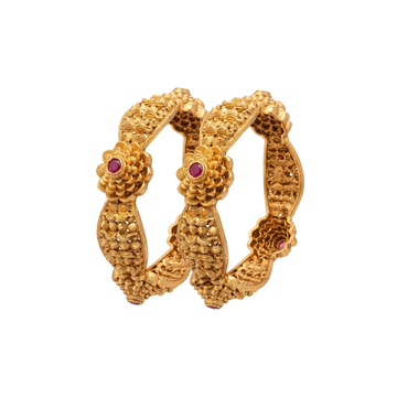 Floral Textured Gold Bangles