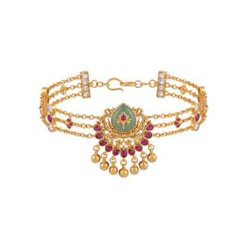 Antique Gold Multi-Strand Bracelet with Jade and Ruby Accents