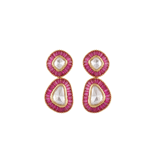 The Ruby Baguette Polki Drop Earrings