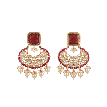 Maand Ruby-Toned Kundan and Pearl 24K Gold-Layered Earrings
