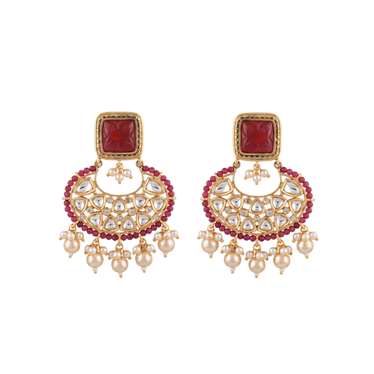 Maand Ruby-Toned Kundan and Pearl 24K Gold-Layered Earrings