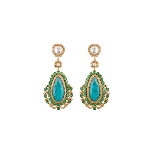 Emerald Drop Polki Earrings