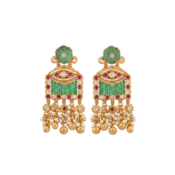 Royal Carved Jade & Kundan Statement Dangler Earrings