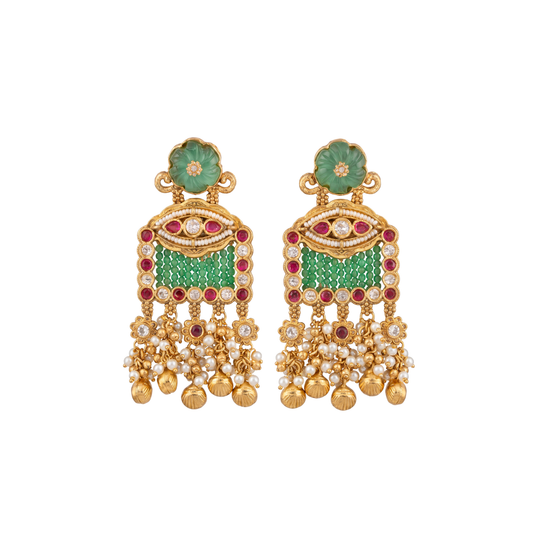 Royal Carved Jade & Kundan Statement Dangler Earrings