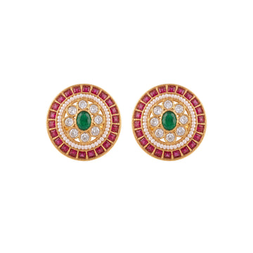 Mandala Traditional Gold-Toned Multicoloured Stone Stud Earrings