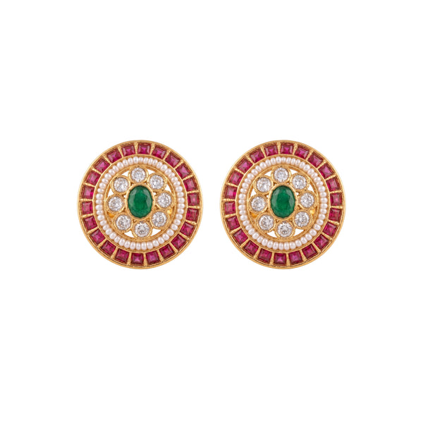 Mandala Traditional Gold-Toned Multicoloured Stone Stud Earrings
