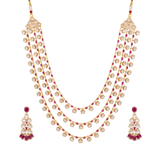 Multi-Strand Polki Stone Long Set