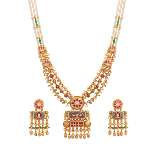 Shrivarna: Ornate Temple Long  Necklace Set