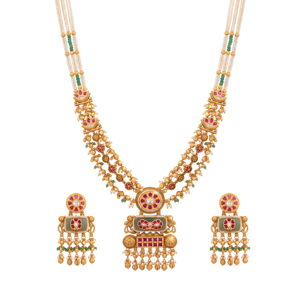 Shrivarna: Ornate Temple Long  Necklace Set