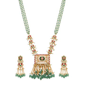The Royal Meenakari Chevron Mint Bead Long Haar Set