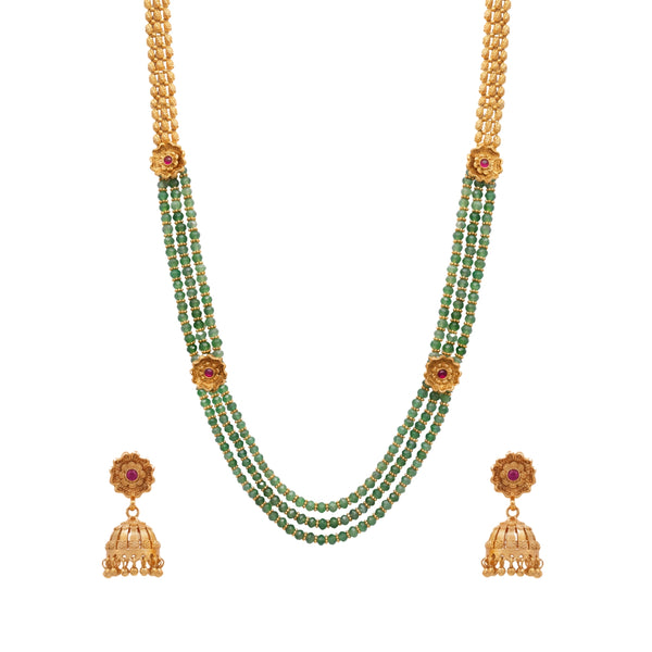 Shyamali Traditional Green Beaded Long Set