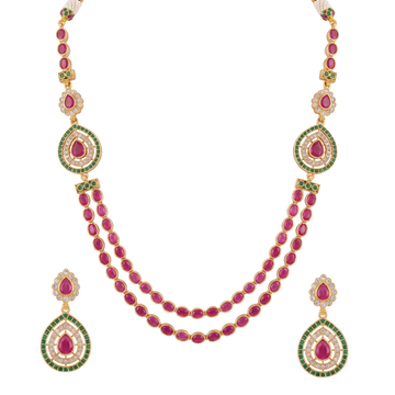 The Shahi Emerald Trim Ruby Layered Necklace Set