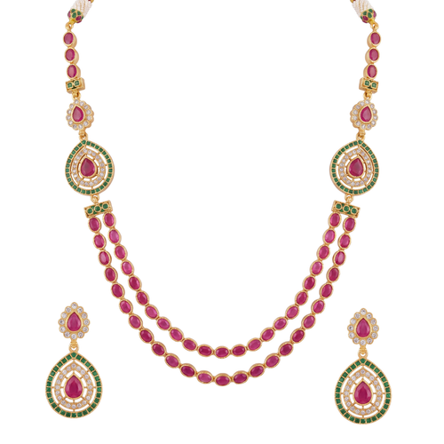 The Shahi Emerald Trim Ruby Layered Necklace Set