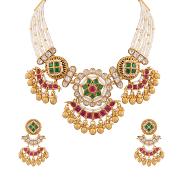 The Mayuri Emerald Crest Ruby Drop Guluband Necklace Set