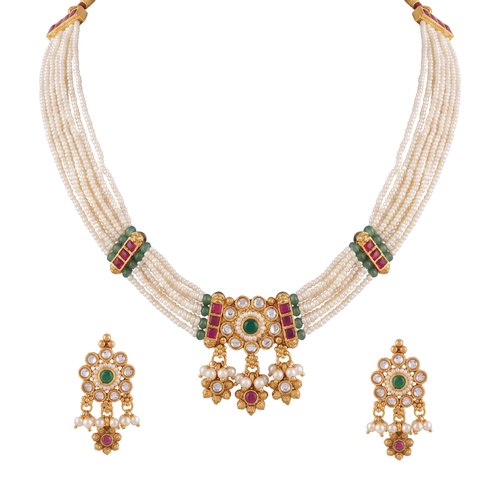 The Shahi Tanmani Multi-Strand Kundan Necklace Set
