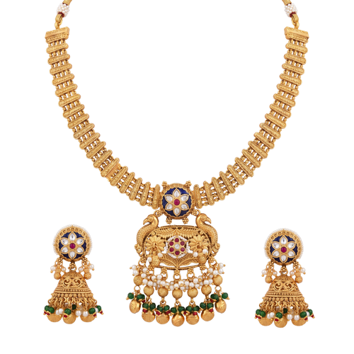 The Shahi Mayur Royal Blue Meenakari Necklace Set