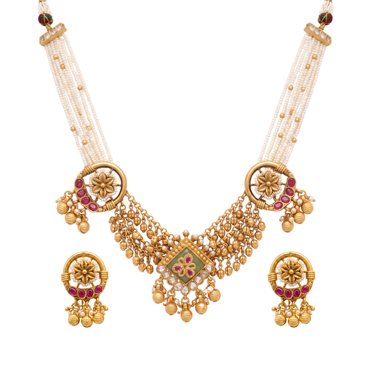 Pearl Beaded Gold Necklace Set