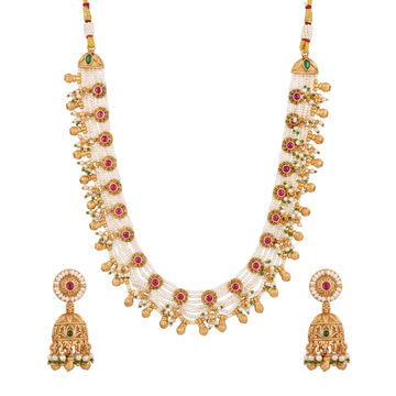 The Champa Kali Multi-Strand Ruby Tikka Necklace Set