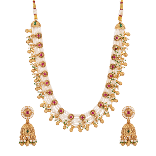 The Champa Kali Multi-Strand Ruby Tikka Necklace Set