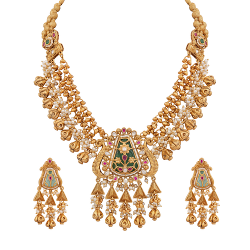 The Rajkumari Kalash Panel Cluster Bead Necklace Set