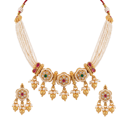 The Floral Kundan Woven Pearl Necklace Set