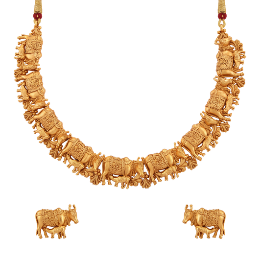 Kamadugha Short Necklace Set – Heritage 24K Gold Layered Temple Necklace Set by Ritvaa