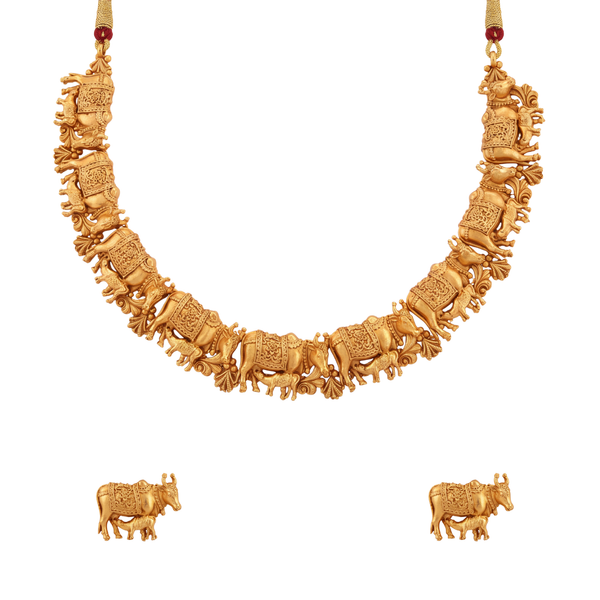 Kamadugha Short Necklace Set – Heritage 24K Gold Layered Temple Necklace Set by Ritvaa