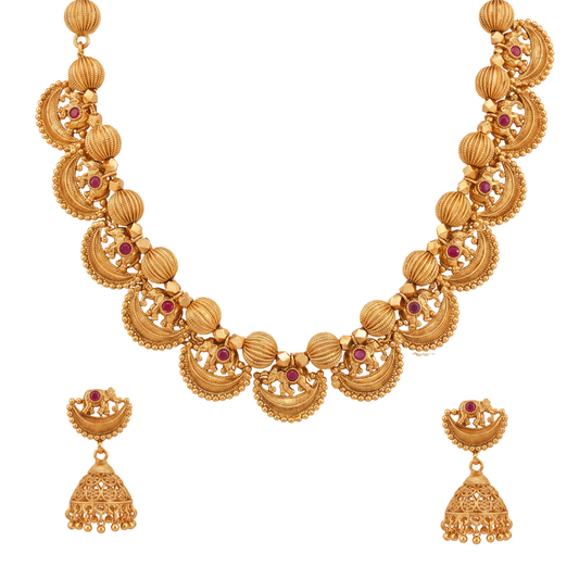 Gajalahari Necklace Set – Elephant Motif 24K Gold Layered Temple Necklace Set by Ritvaa