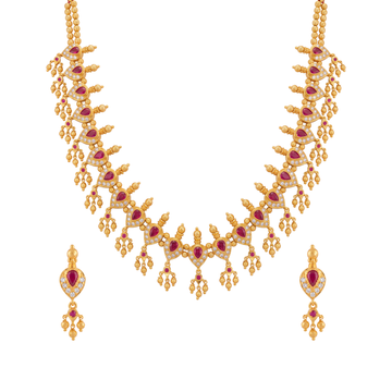 Kavyashri: Ornate Ruby Necklace Set