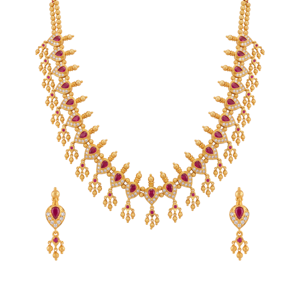Kavyashri: Ornate Ruby Necklace Set