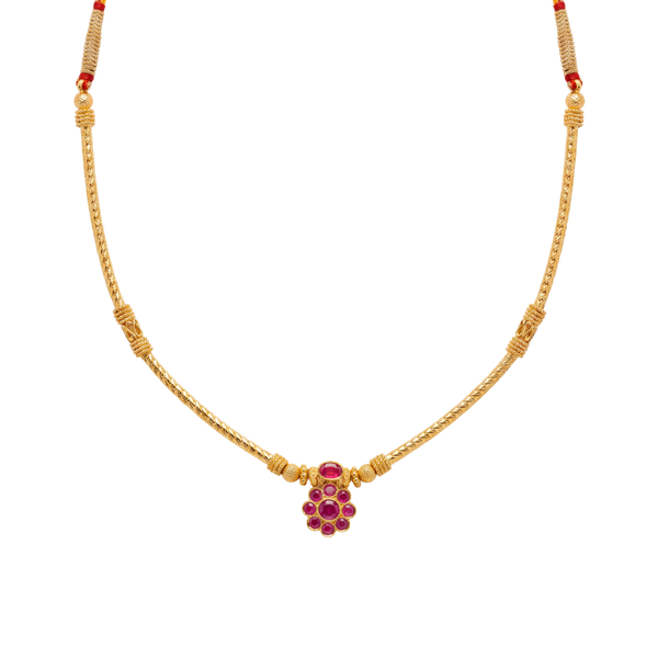 Lalima: Ruby Floral Pendant Necklace