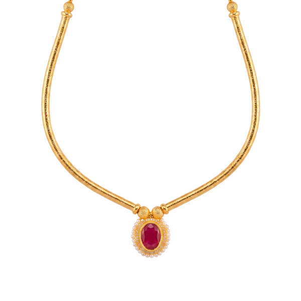 Mridula: Ruby Pearl Pendant Necklace