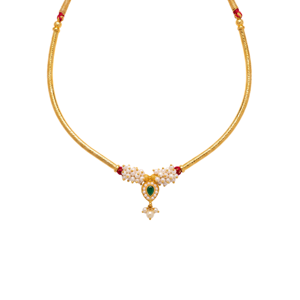 Sarasi: Pearl & Green Stone Pendant Necklace