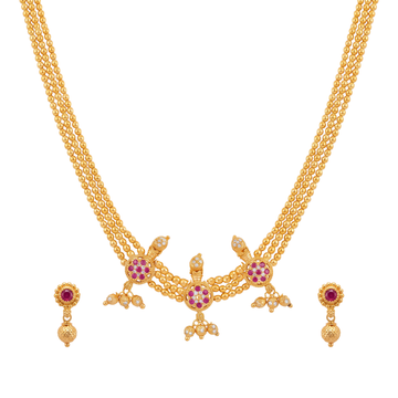 Aaratrika: Layered Ruby Necklace Set