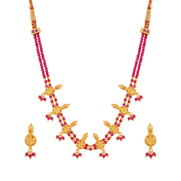 Rasanjali: Pink Beaded Traditional Necklace Set