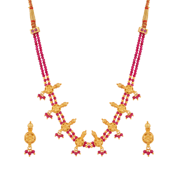Rasanjali: Pink Beaded Traditional Necklace Set