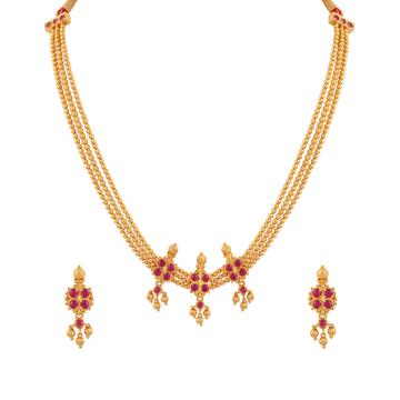 Eshana: Ruby-Hued Beaded Necklace Set