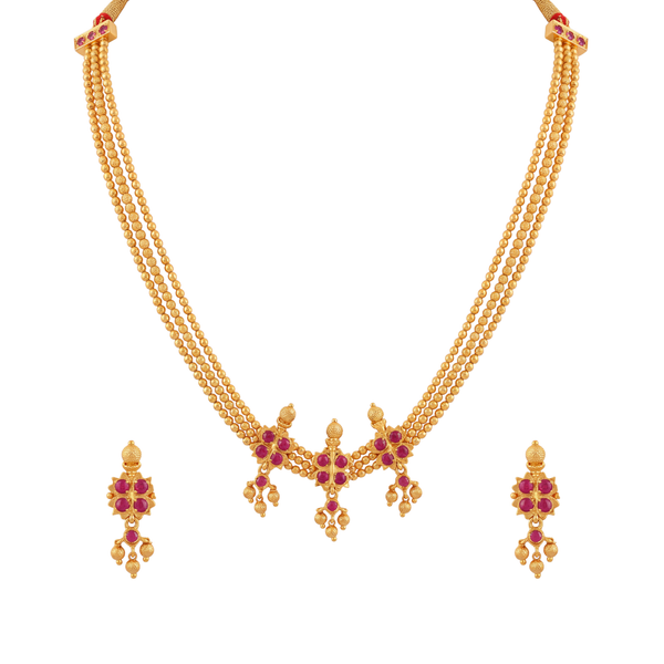 Eshana: Ruby-Hued Beaded Necklace Set