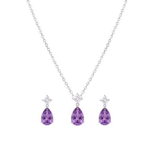 Love Potion: Purple Pear-Cut Crystal Pendant Necklace in 925 Sterling Silver