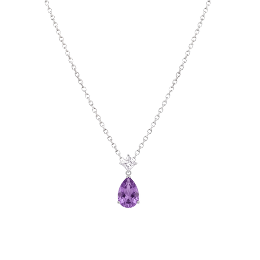 Love Potion: Purple Pear-Cut Crystal Pendant Necklace in 925 Sterling Silver