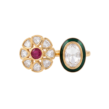 The Advika Meenakari Asymmetric Polki Ring