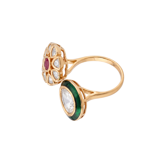 The Advika Meenakari Asymmetric Polki Ring