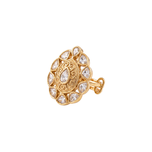 The Aadrika Nakshi Carved Polki Teardrop Ring