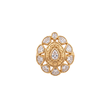 The Aadrika Nakshi Carved Polki Teardrop Ring