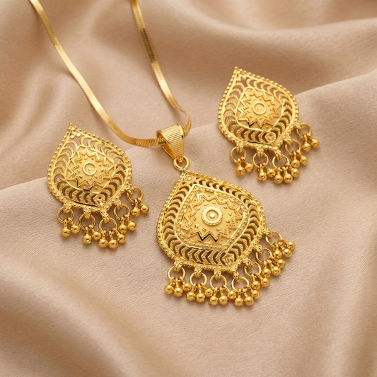 Ritvaa Golden Blossom Classic Pendant Set