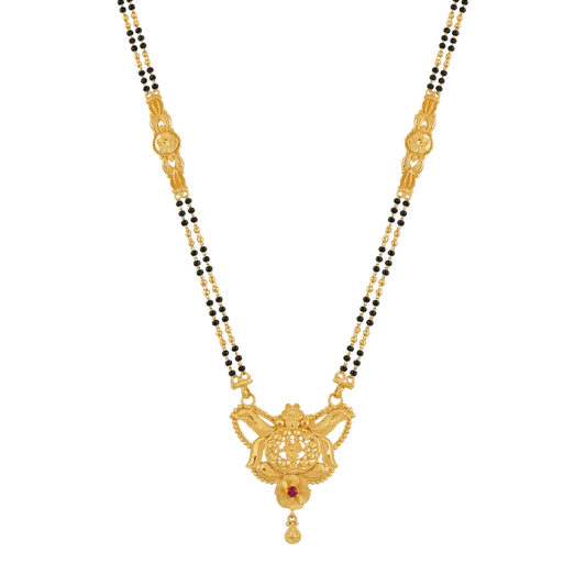 Vatsal Mangalsutra: Gold & Ruby Drop Pendant