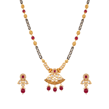 Traditional Kundan & Ruby Fan Pendant Gold Mangalsutra Set