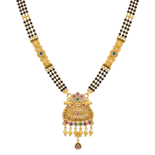 Tarini Mangalsutra: Ruby & Emerald Border Pendant